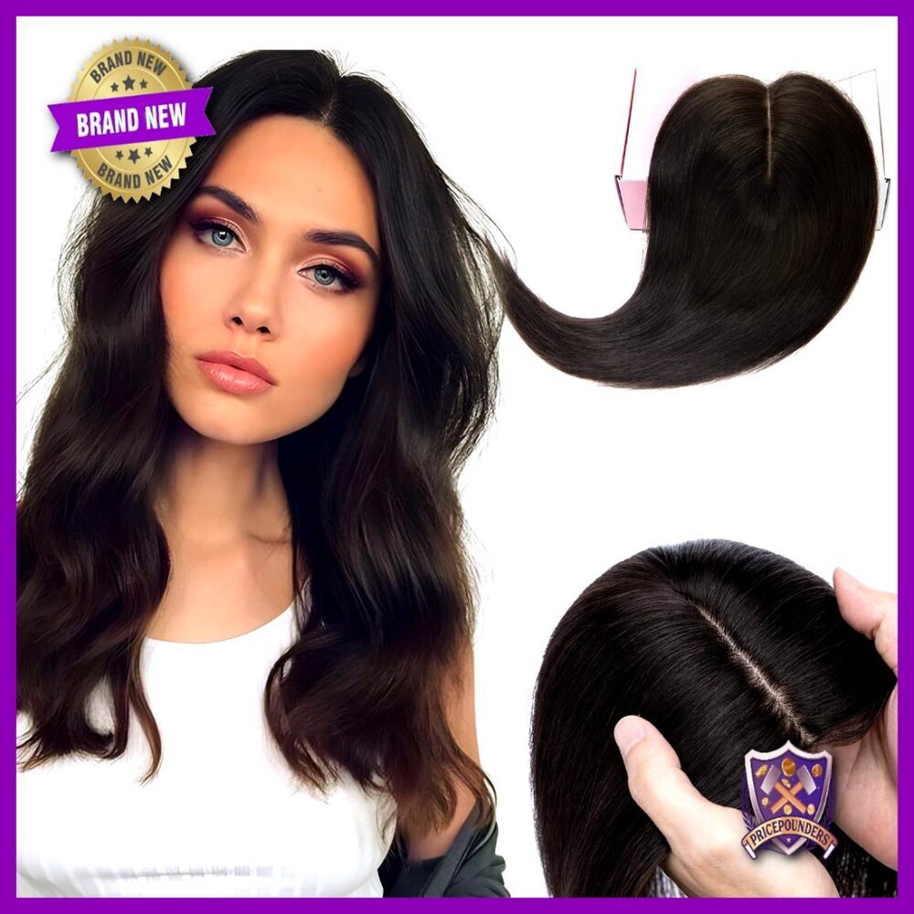 Real Human Hair Topper Silk Base Clip-in Hairpiece for Thinning Hair 18 Inch